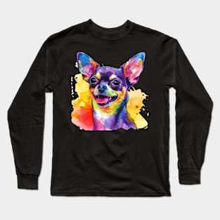 Chihuahua Dog Water Color Pop Art Design for Dog Lover Long Sleeve T-Shirt